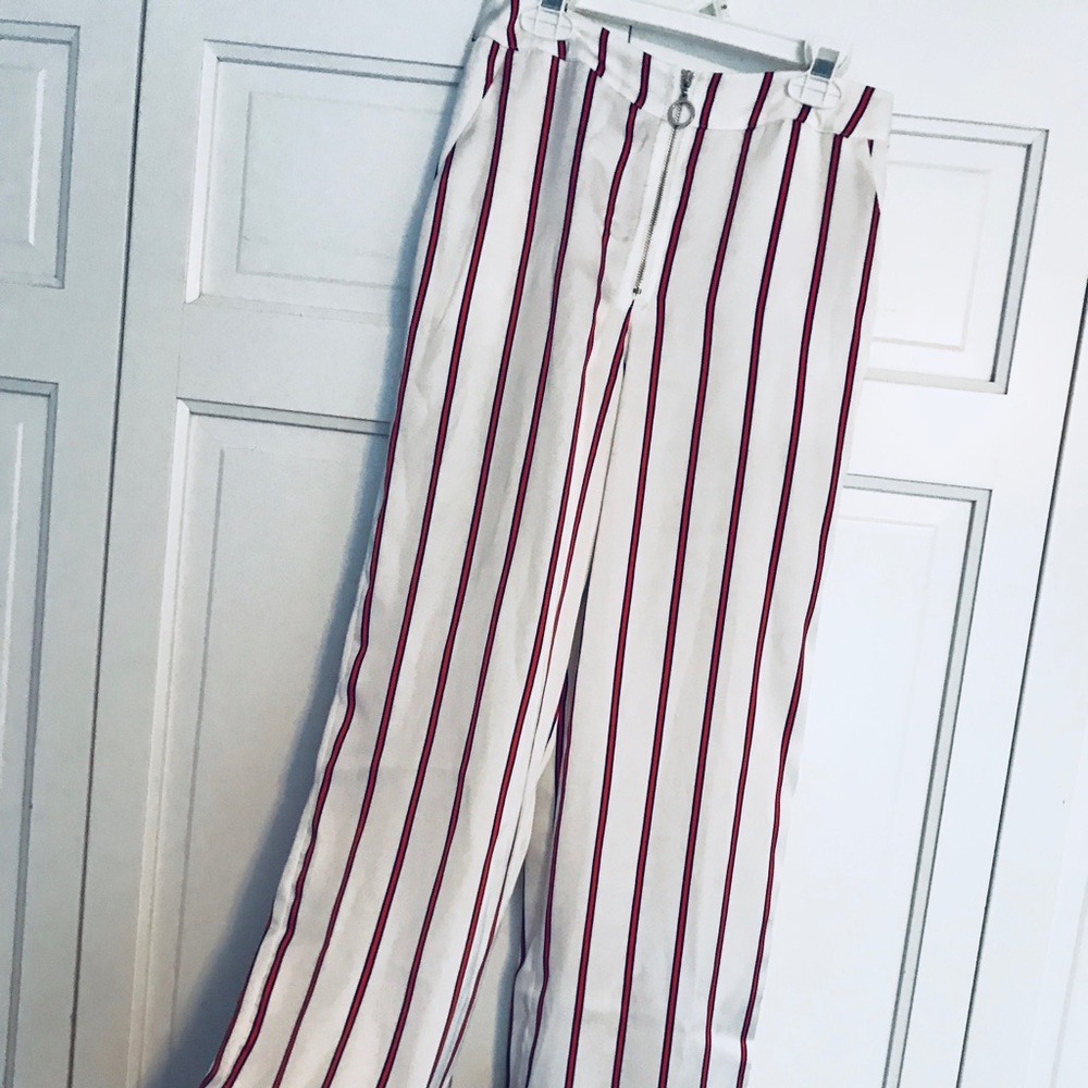 Red striped pants with zipper